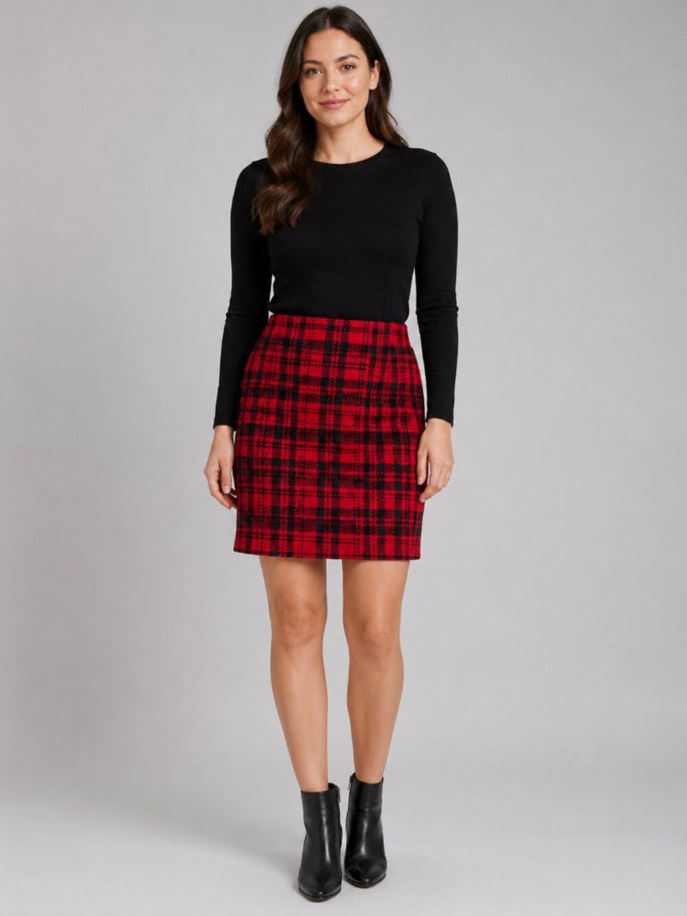 Vintage Eddie Bauer Womens 10 Red Black Plaid Wool Blend Mini Tartan Skirt Lined